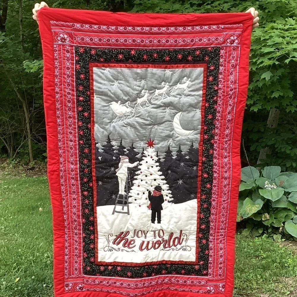 NWT. Hand Crafted  Joy to the World Lap Quilt